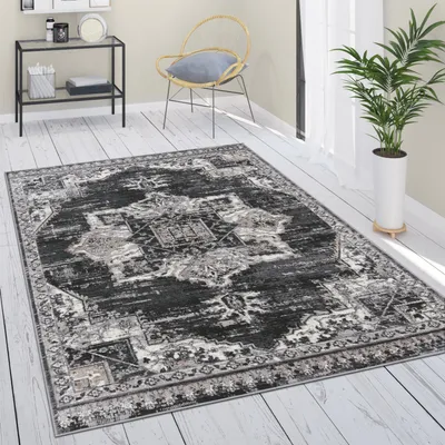 Produktbild von Teppich Wohnzimmer Kurzflor Vintage Orientalisches Florales Muster Mandala Bordüre Grösse 60x100 cm