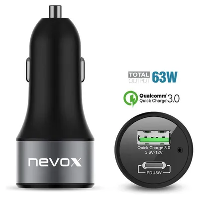 Produktbild von nevox USB Type C + QC3.0 Dual-port KFZ Ladeadapter