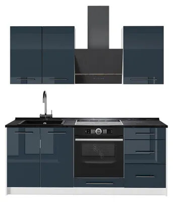 Produktbild von Singleküche Vicco Fame-Line Dunkelblau Hochglanz/Weiß 190 cm ohne Arbeitsplatte, Model 64915