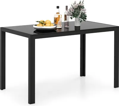 Immagine prodotto di Tavolo da pranzo per 4 persone, piano in vetro, struttura in metallo nero, 120x70x75 cm