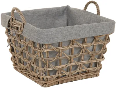 Produktbild von KRINES HOME Praktischer Flechtkorb/Wäschekorb mit schönem Flechtmuster, Aufbewahrungskorb aus echtem Rattan, Tragekorb mit Inlett (Quadratisch)