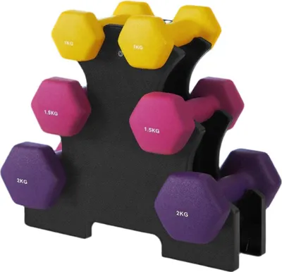 Produktbild von Hexagon-Hantelset – Krafttraining – Neoprenhanteln – 13,5x6,5x6 bis 16x8x7,5 cm
