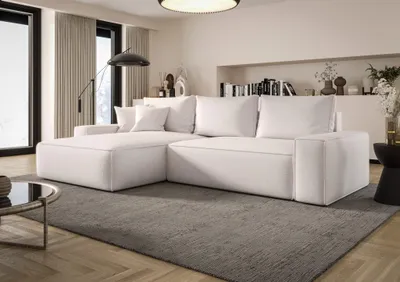Produktbild von Ecksofa Schlafsofa Sofa WALKEN Stoff Aragon Weiss Ottomane Links