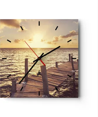 Produktbild von Wanduhr - Quadrat - Glasuhr - Brücke Sonne Ozean - 40x40cm - Schleichendes Uhrwerk - Lautlos - zum Aufhängen bereit - Dekoration Modern - Wanddekoration aus Glas - C3AC40x40-4168
