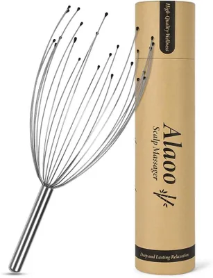 Imagen del producto de Masajeador para el cuero cabelludo con 24 púas, mango ergonómico de aluminio, ideal para masajes en el cuero cabelludo