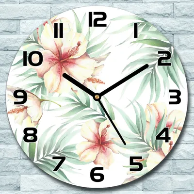Produktbild von Wanduhr aus Glas Rund fi 30 Blumen Aquarell Quarz Deko Schlafzimmer Büro