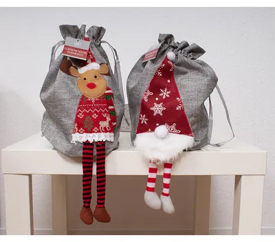 Produktbild von 2 Stück Geschenktaschen Geschenktüten Weihnachtsbeutel Geschenk Weihnachtsmann Elch