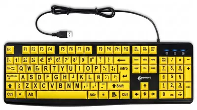 Produktbild von Geemarc, USB-A Kabeltastatur für PC QWERTY Spanisch mit Großen Tasten, Schwarz / Gelb