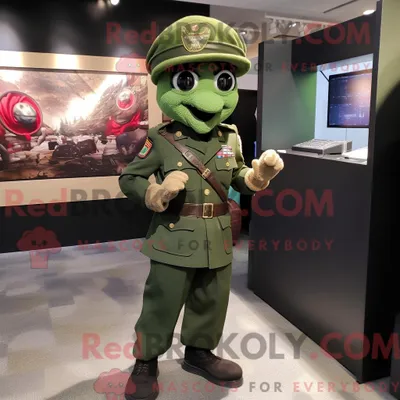 Productafbeelding van Groene REDBROKOLY baret mascottekostuum gekleed met een jurk en reversspeldjes