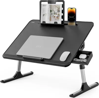 Produktbild von Betttisch Klappbar Laptoptisch 60x40cm Einstellbare Höhe Schublade Tablet Schlitz