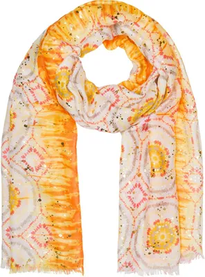 Image de styleBREAKER Echarpe femme motif batik avec rayures métalliques, foulard léger style boho avec franges courtes 01016230