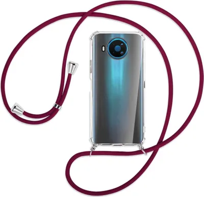 Produktbild von Handykette Backcover-Schutzhülle mit Band (Metall silberfarben) für Nokia 8.3 5G - dunkelrot