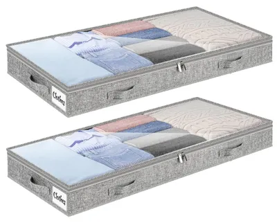 Produktbild von Omgoods - Unterbett-Aufbewahrungsboxen, 2 Stück mit transparentem Deckel für die Aufbewahrung von Kleidung