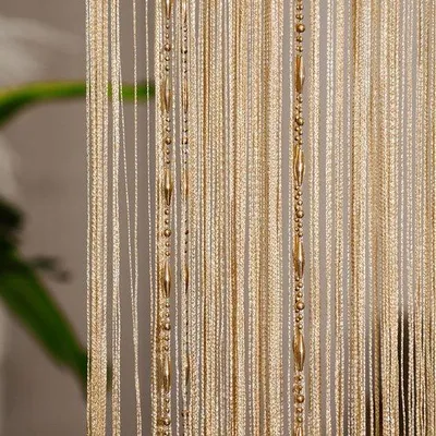 Image de Unyqoos® Rideau anti-moustiques en perles, 100 x 200 cm – Rideau de porte en polyester, couleur champagne, 1 pièce, décoratif pour portes et fenêtres