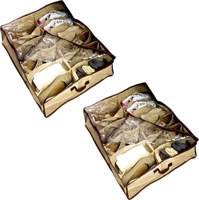Produktbild von 2x Unterbettkommode mit 12 Speicherfächer | Schuhe Unterbettbox Aufbewahrung | Schuhaufbewahrung Kommode Bett | Aufbewahrungstasche