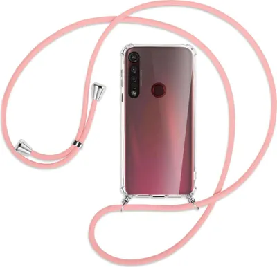 Produktbild von Handykette Backcover-Schutzhülle mit Band (Metall silberfarben) für Motorola Moto G8 Plus - rosa