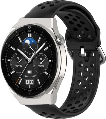 Produktbild von Strap-it Huawei Watch GT 3 Pro 46mm Silikonarmband mit Löchern (Schwarz)