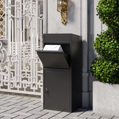 Produktbild von VEEHAUS Tikelia Große schwarze Briefkasten aus Edelstahl für den Außenbereich - Große XXL-Größe - mit Paketfach (ohne Ständer, Tikelia schwarze)