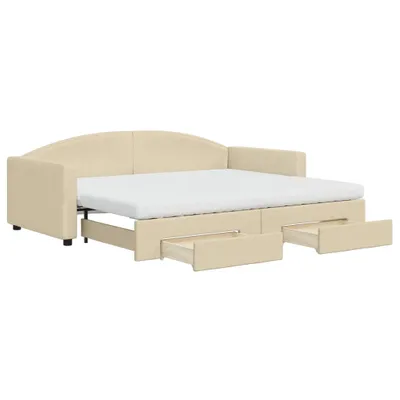 Immagine prodotto di Divano Letto Estraibile con Cassetti Crema 90x200 cm in Tessuto