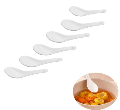 Produktbild von Porzellan-Suppenlöffel, Set mit 6 Stück. Keramische chinesische Suppenlöffel