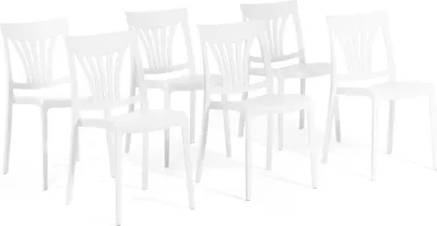 Immagine prodotto di set di 6 sedie impilabili in polipropilene con fibra di vetro per esterni e giardino, bar e ristoranti, cucina dal design moderno - GINA - Bianco