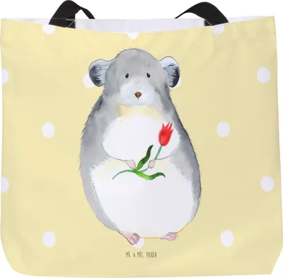 Produktbild von Mr. & Mrs. Panda Schultasche Chinchilla Blume - Gelb Pastell - Geschenk, Liebeskummer, Strandtasche, Tote Bag, Einkaufstasche, Lustige Sprüche, Chinchillas, Chaos, Kummer