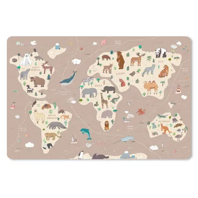 Produktbild von MuchoWow® Schreibtischunterlage Weltkarte Kinder - Tiere - Braun - Jungen - Mädchen 60x40 cm - XXL Mauspad - Großes Mauspad
