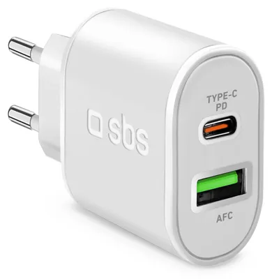 Immagine prodotto di SBS Caricabatterie caricatore 20 Watt - Ricarica ultra rapida e due porte USB