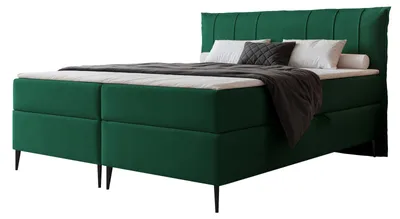 Produktbild von Boxspringbett SOMALI 140x200 Paneel-Optik Füße Bettkasten Bonellmatratze Dunkelgrün
