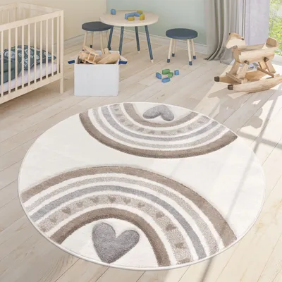 Produktbild von TT Home Kinderzimmerteppich Junge Mädchen Kinderteppich 3D Optik Herz Regenbogen Größe 200 cm Rund