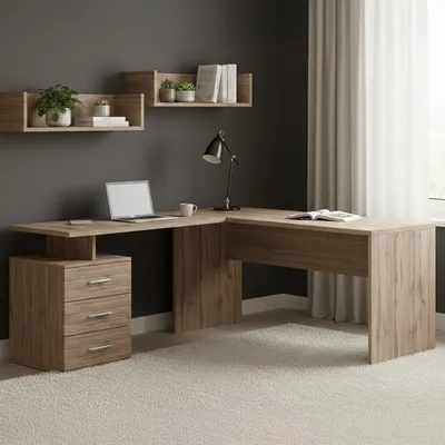 Immagine prodotto di Dmora Scrivania Ascuby 60x180x75h cm Marrone Rovere, Angolare Modulabile  Italy