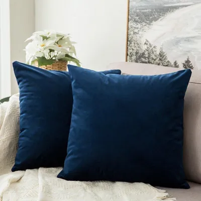 Immagine prodotto di Set di 2 federe 60x60 cm, in velluto, colore blu scuro