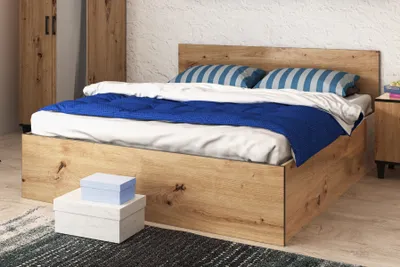 Produktbild von Manželská postel Dřevěná postel Vanessa Postel s lamelovým roštem Postel pro mladé Manželská postel bez matrace Šuplíková postel Dub Artisan
