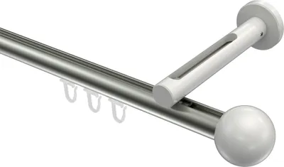 Produktbild von Interdeco Innenlaufstange / Gardinenstange mit Innenlauf Edelstahl-Optik / Weiß, Typ Siteno Luino (Kugel), 20 mm Ø 1-läufig, 480 cm