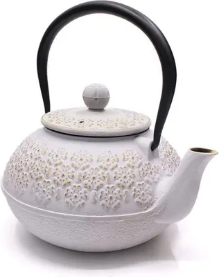 Image de Webao théière en fonte avec passoire à thé 800ml blanc - Design traditionnel japonais, durable & sain