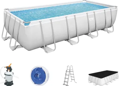Produktbild von Power Steel™ Frame Pool Komplett-Set, eckig, mit Sandfilteranlage, Sicherheitsleiter & Abdeckplane 488 x 244 x 122 cm