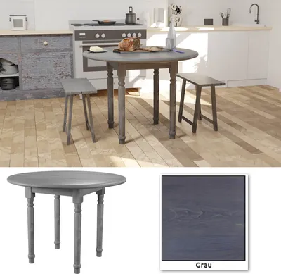 Produktbild von Esstisch klein, 70 x 75 cm (Ø x H) Grau, runder vintage Küchentisch, Industrie-Design, vintagebraun-schwarz Esstisch Esszimmertisch Wohnzimmer Küchentisch