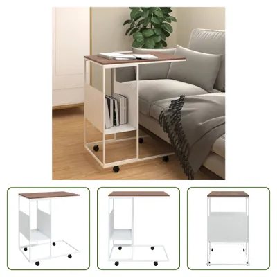 Produktbild von The Living Store Beistelltisch mit Rollen Weiß 55x36x63,5 cm Holzwerkstoff