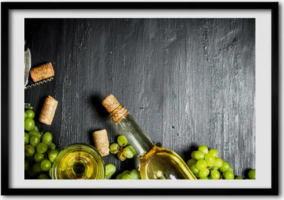 Produktbild von Bild - Bilder - Bilderrahmen - 70 cm x 50 cm - MDF-Rahmen, Wandkunst Weißwein und Obst