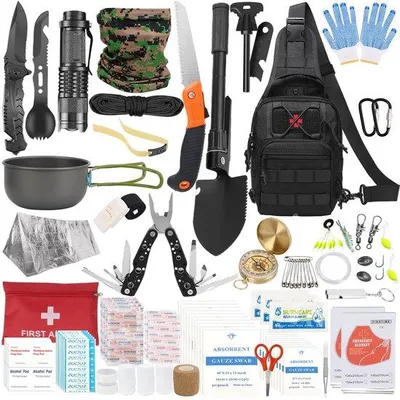 Produktbild von Überlebensset 35-in-1, professionelles Notfallset mit Campingzubehör, Premium-Set, Messer, Outdoor-Ausrüstung, Überlebensausrüstung, geeignet für Camping, Bushcraft, Jagd, Abenteuer, ideal für Väter und Männer