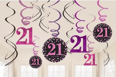 Produktbild von 12 Pink 21st Birthday Spiralhänger 61cm