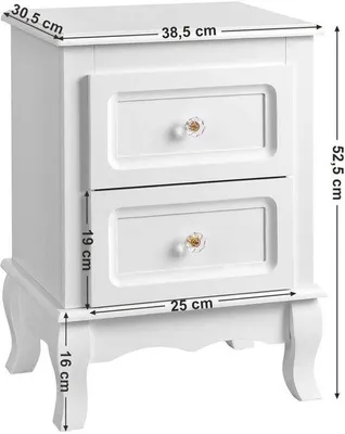 Obrázek produktu pro Noční stolky, sada 2 kusů - s zásuvkami a nohami z borovicového dřeva - 38,5 x 30,5 x 52,5 cm - bílé