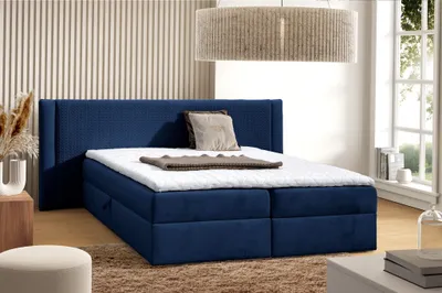 Produktbild von Boxspringbett Schlafzimmerbett CEDRIC 140x200cm Stoff Magic Velvet Dunkelblau