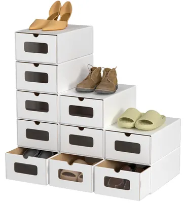 Produktbild von Hengda 10x Schuhboxen mit Sichtfenster Schuhaufbewahrung Aufbewahrungsbox Stapelbar Storage Box Schuhbox Schuhkarton Schuhschachtel Allzweckbox Weiß