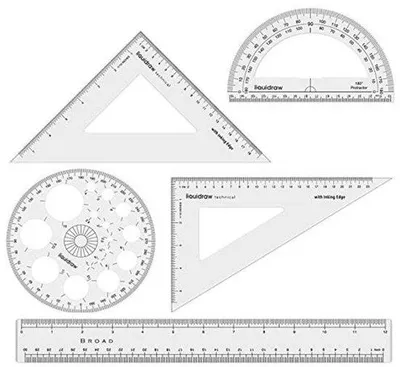 Produktbild von Famanu Geometrieset mit Linealen und Winkelmesser - Professionelle Zeichenutensilien