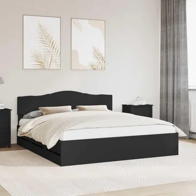 Image de Maison Exclusive - Cadre de lit avec tiroirs Noir 200 x 200 cm Ingénieur Bois