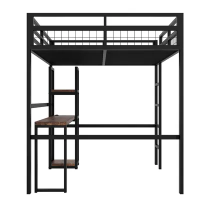 Produktbild von Multifunktionales Hochbett mit Schreibtisch, USB-Ladung & Regalen,140×200cm, schwarz
