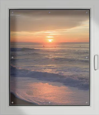 Produktbild von Wallario Lichtschutzbild, Dekorativer Sichtschutz Sonnenschutz 96 x 115 cm mit Motiv: Sonne über dem Meer - Verdunklung ohne Bohren