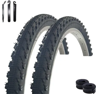 Immagine prodotto di 2 x VEE Rubber V185 26" Pneumatici per bicicletta Nero 51-559 (26 x 2,00) + 2 x camere d'aria AV incluse leve per pneumatici