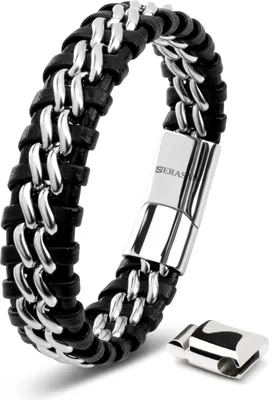 Produktbild von SERASAR | Kožený Náramek pro Muže [Steel] z Stainless Steel | Barva: Stříbrný | Délka: 17cm